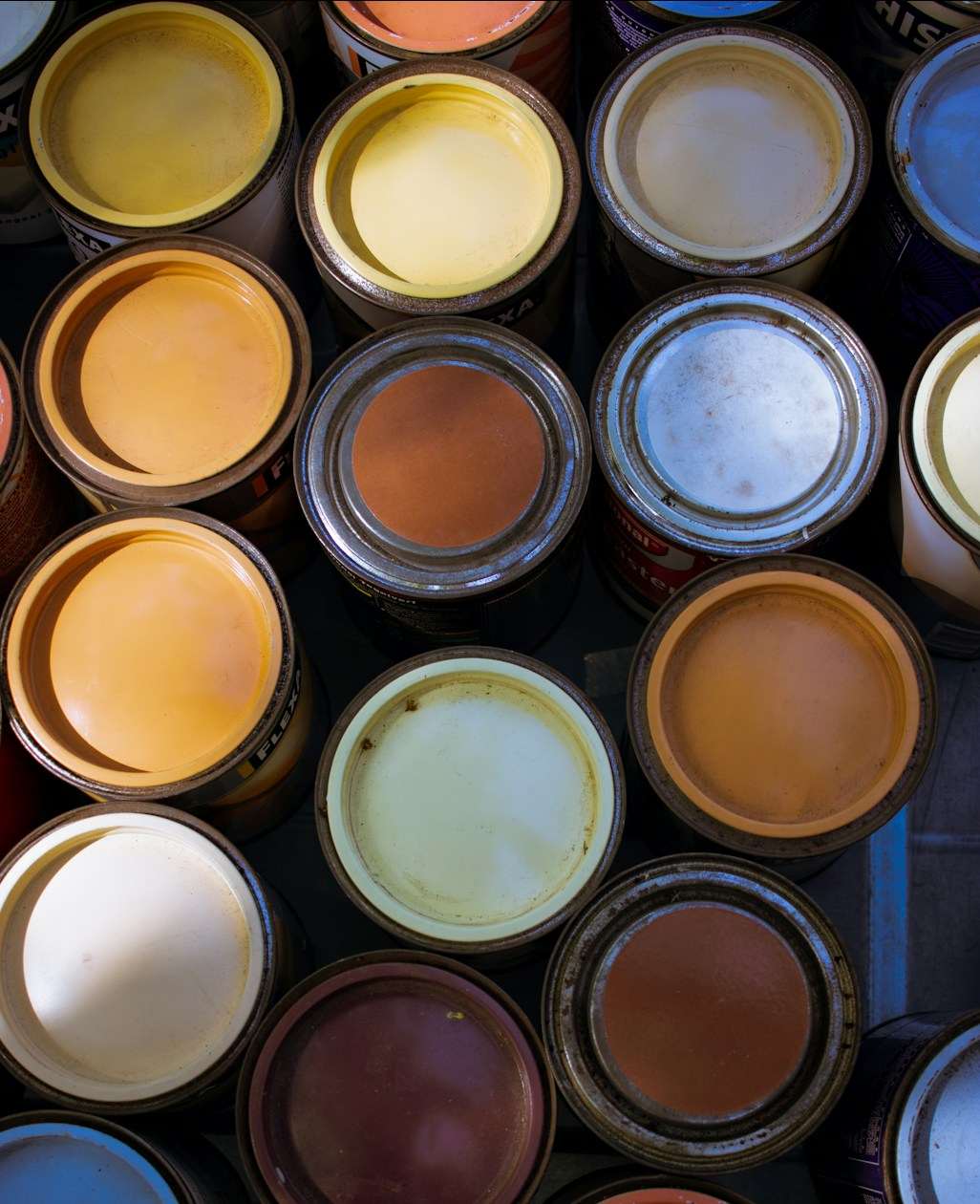 Paint cans seen from above